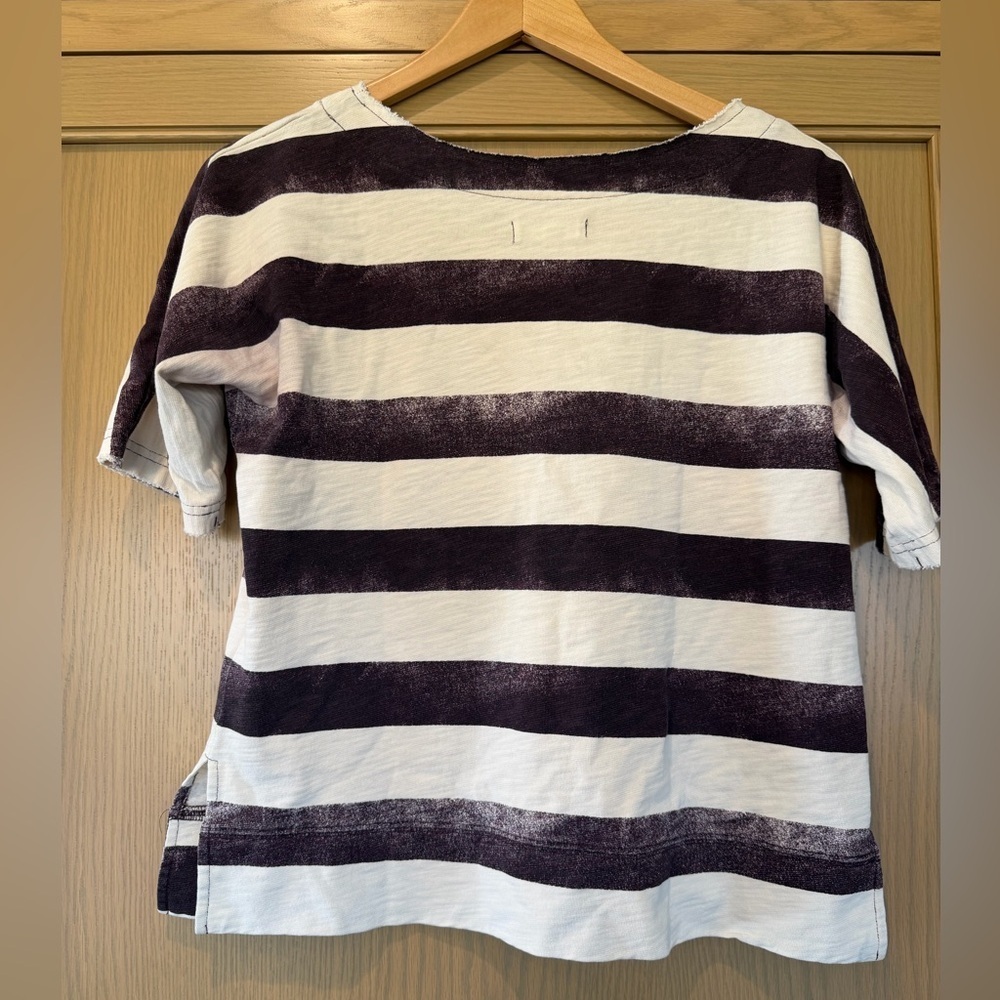 Madewell Cream and Deep Plum Striped Short Sleeve Top Cotton Tee SM - Picture 10 of 11
